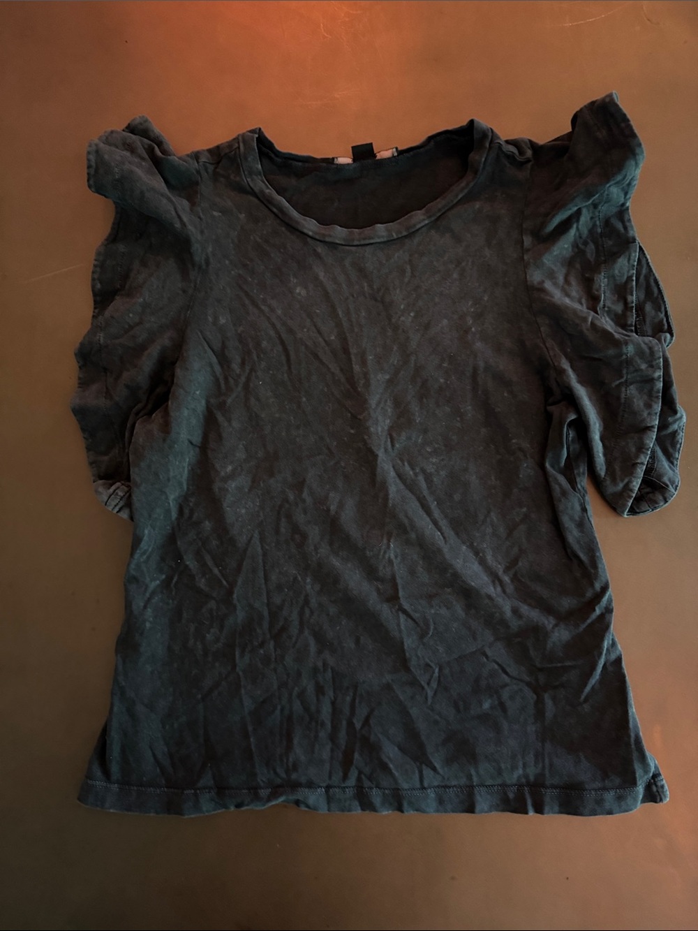 AllSaints Black Short Sleeve Ruffle Sleeve Tee